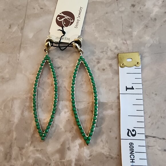 Stony Green Beaded Dangle Fashion Earrings - Picture 2 of 5